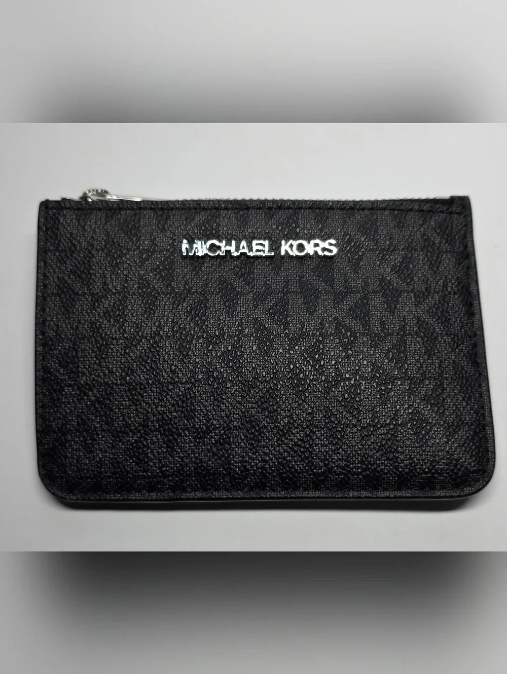 Michael Kors Women’s Black Signature Zip Coin Pouch Credit Card And ID Holder